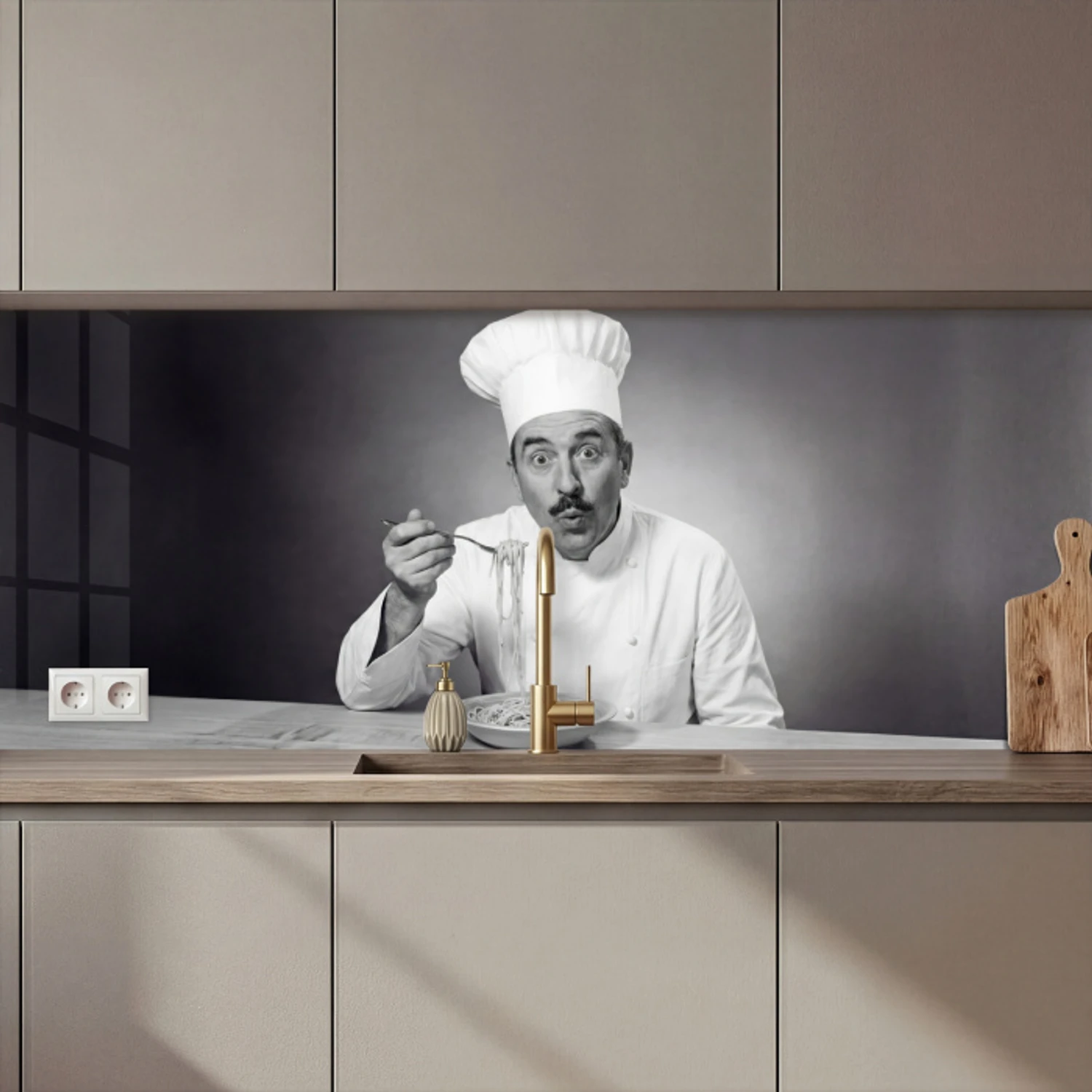 Chef - Spaghetti - Pasta keuken achterwand 2 middel zz_3dshopping