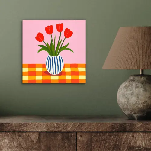 Tulpen - Roze - Vaas aluminium wit klein -sfeer2