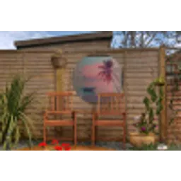 Doorkijk - Strand - Palmboom - Tropisch Wandcirkel tuinposter met ringen klein -buiten3