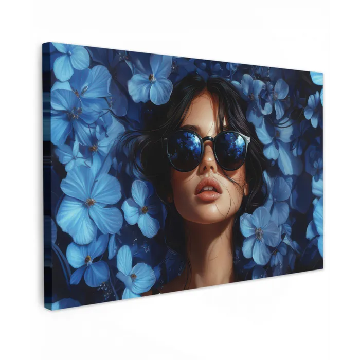 Vrouw - Blauw - Bloemen - Vlinders - Natuur canvas 2cm klein -z3d
