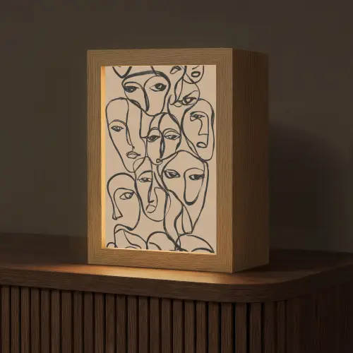 Gezichtenzee - Lijntekening - Abstract Light Box met kabel (Tafellamp) klein -z3d_website
