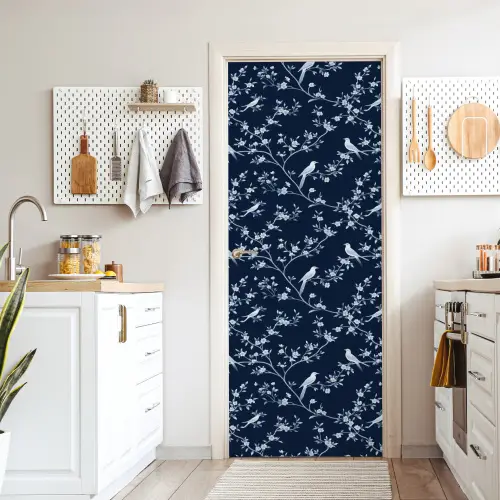 Grafisch - Bloesemtak - Blauw deurposter klein 289 -sfeer5