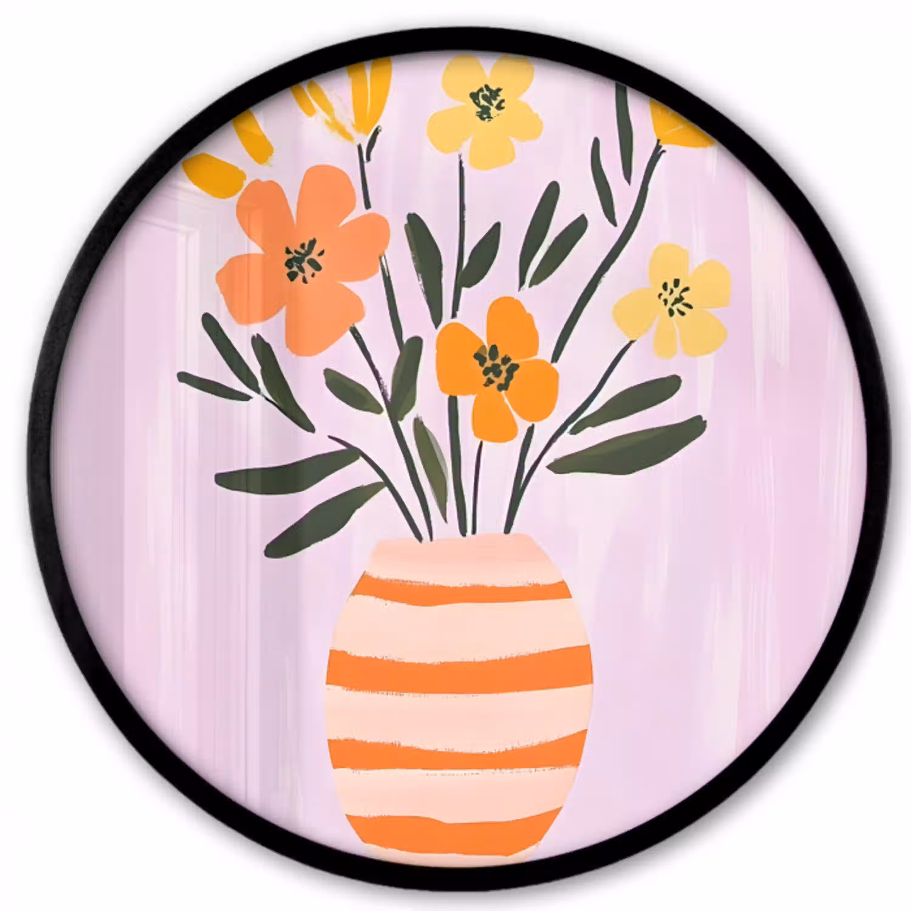 Vaas - Gestreept - Bloemen - Oranje Fotolijst rond zonder passe partout klein -3d