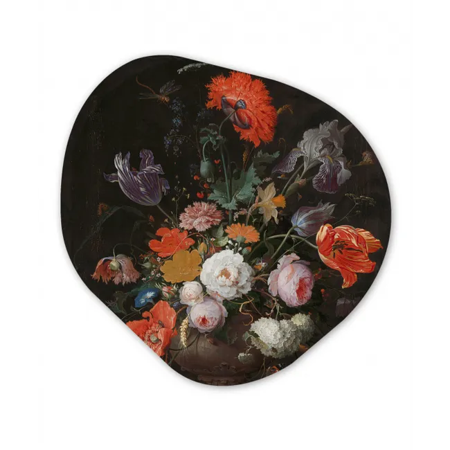 Stilleven met bloemen en een horloge - Schilderij van Abraham Mignon Wandcirkel Organisch Forex 3mm klein -3d