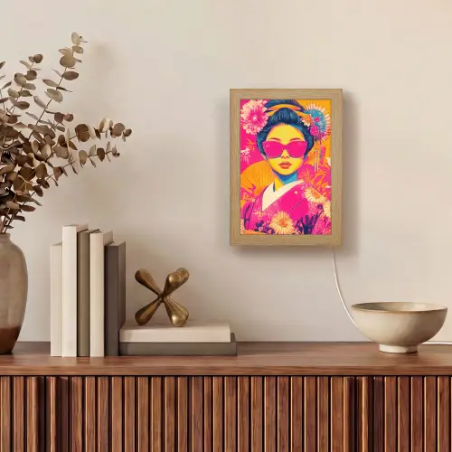 Vrouw - Zonnebril - Abstract - Oranje Light Box met kabel (Tafellamp) klein -sfeer2