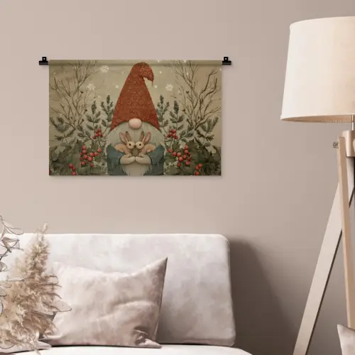 Kerstgnome - Konijntjes - Kleurrijk Wandkleed katoen klein -sfeer4