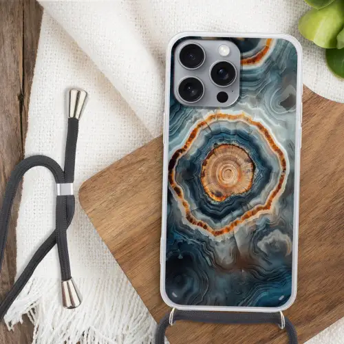 Cirkel - Ringen - Steen - Tinten Hoesje iPhone 16 Pro Max met koord klein -sfeer4