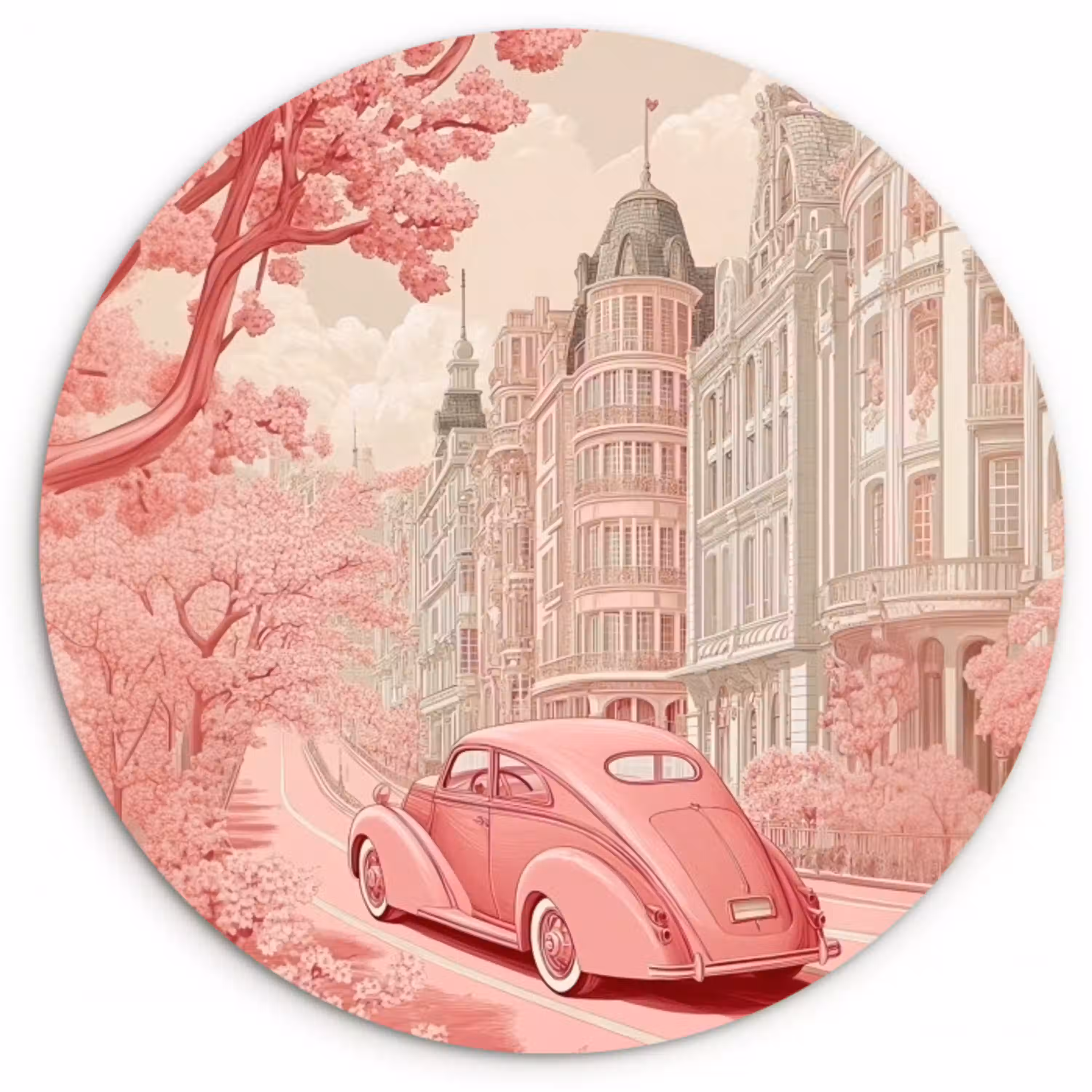 City - Car - Pink Wandcirkel plexiglas klein -3d