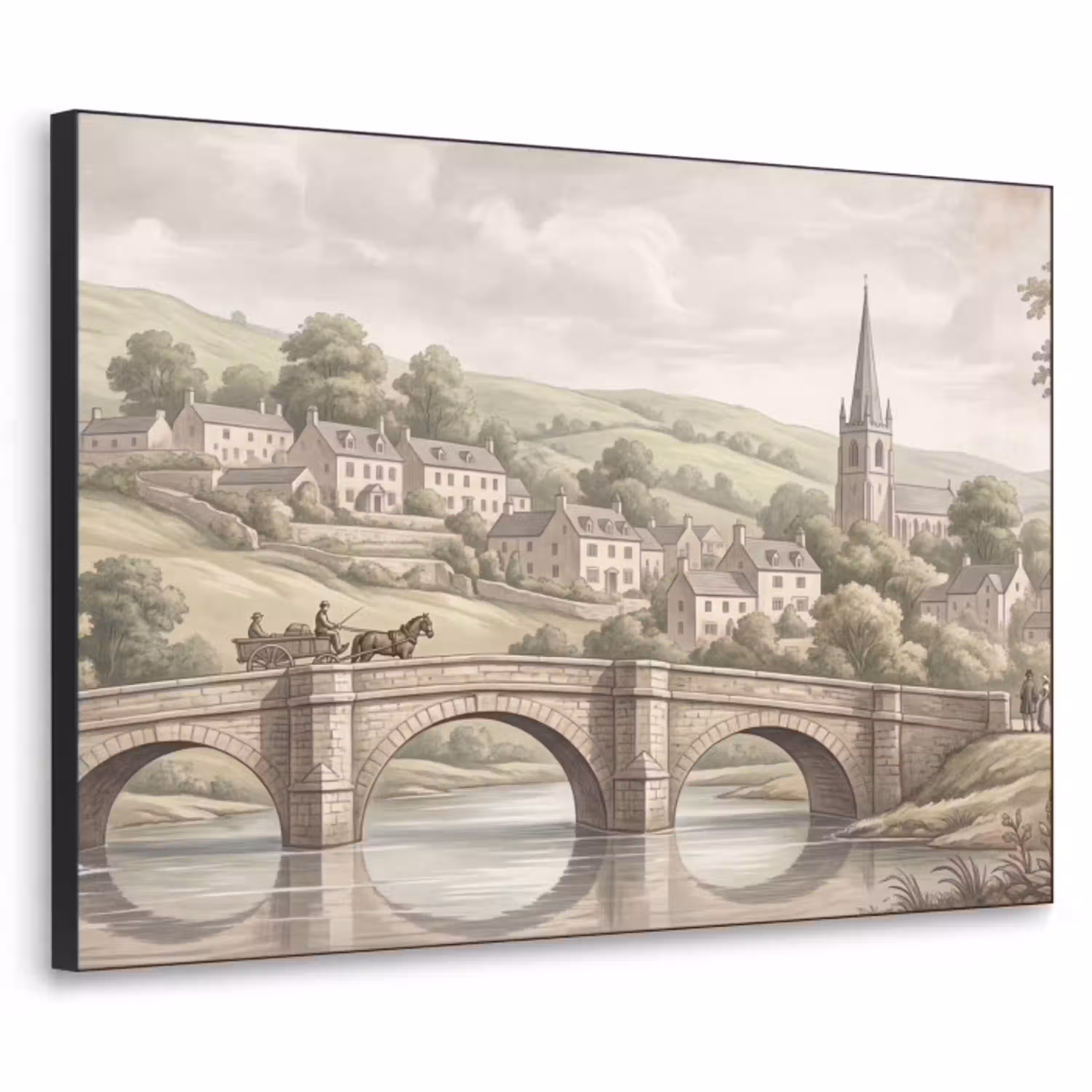 Dorp - Brug - Uitzicht - Groen Textielframe zwart klein -3d