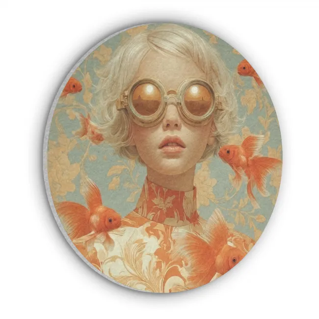 Akoestisch schilderij rond - Goudvissen - Oranje - Vrouw - Blond