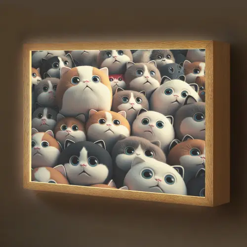 Kat - Huisdieren - Poes - Bruin - Grijs - Kinderen Light Box met batterij (Wandlamp kind) middel -z3d_website