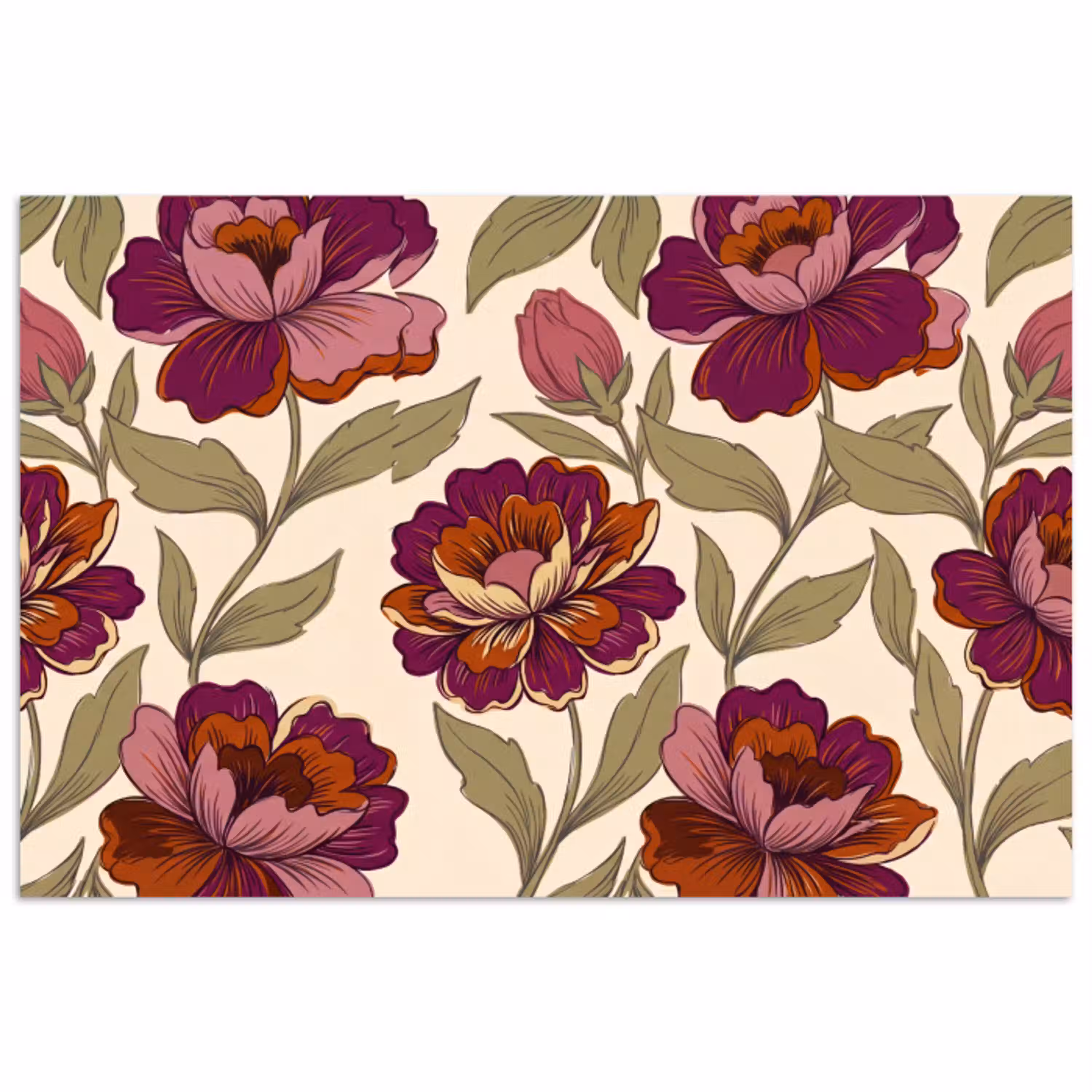 Bloemen - Patroon - Natuur - Modern - Paars poster papier klein -3d