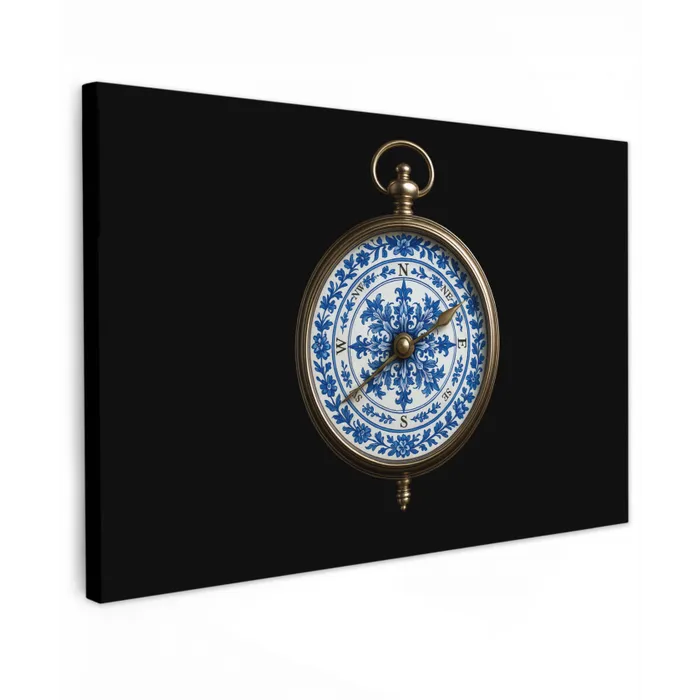 Kompas - Delfts blauw - Zwart canvas 2cm klein -z3d