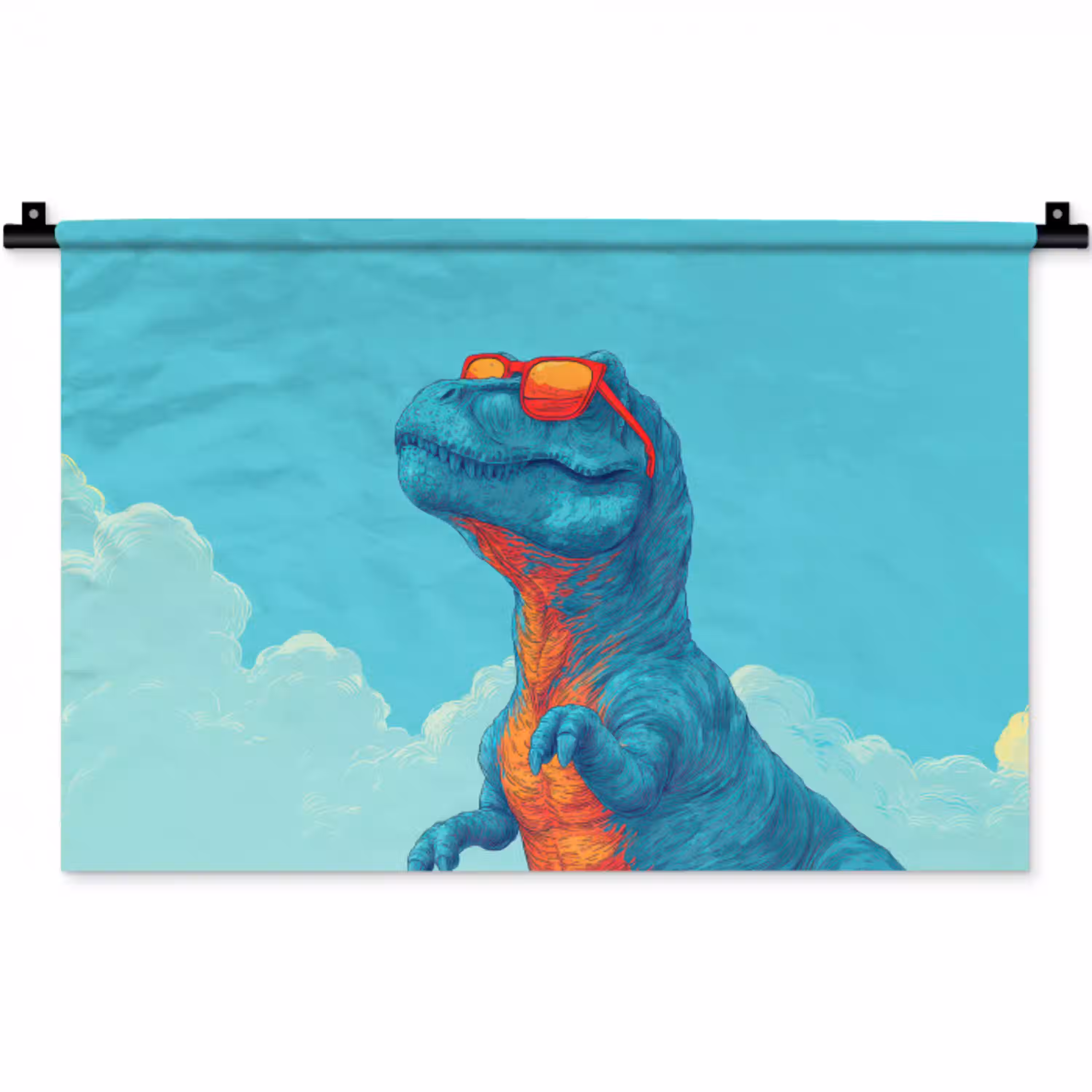 T-Rex - Blauw - Wolken - Zonnebril Wandkleed katoen klein -zz3d