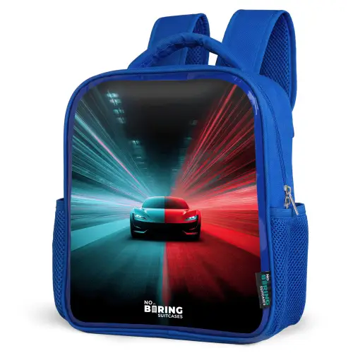 Sportwagen - Lichtstralen - Neon - Blauw Kinderrugzak - Blauw middel -schuin