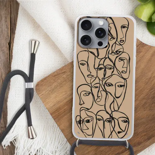 Gezichtenzee - Lijntekening - Abstract Hoesje iPhone 16 Pro Max met koord klein -sfeer4