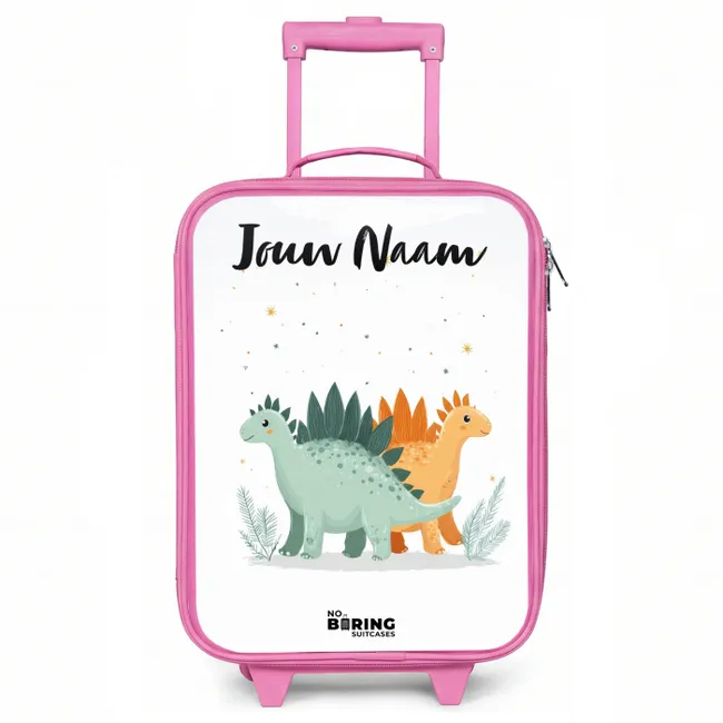 Kinderkoffer met naam - Roze - Dinos - Dieren - Sterren