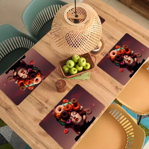 Vrouw - Donuts - Kleurrijk Placemat vinyl groot -zzsfeer5_Kitchenyeah-website