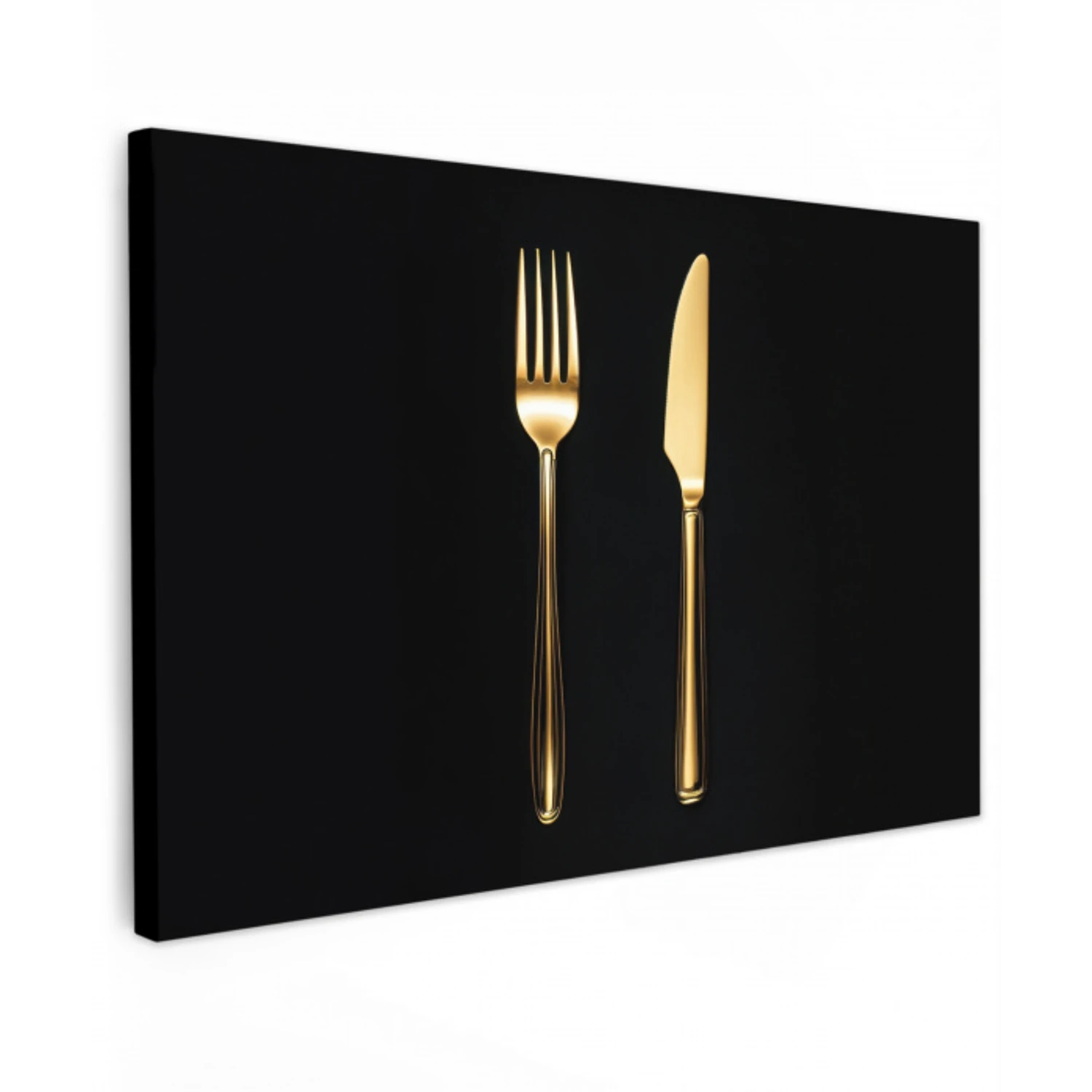 Bestek - Goud - Mes - Vork Tuinposter op houten frame 2 cm dik klein -3d