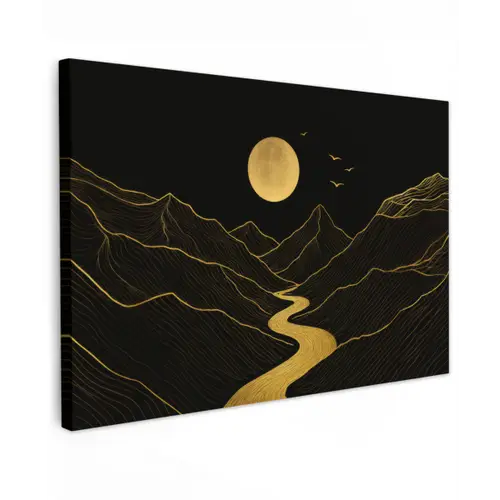 Rivier - Goud - Maan - Vogels Tuinposter op houten frame 2 cm dik klein -3d