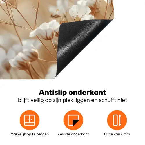 Wilde - Bloemen - Wit Inductie beschermer vinyl 3mm klein -zzzzzzz-td-onderkant