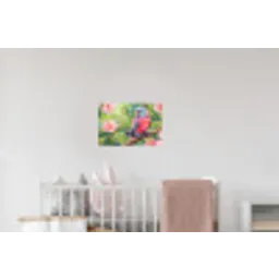 Papagaai - Hibiscusbloemen - Kleurrijk Muursticker klein -kinderkamer