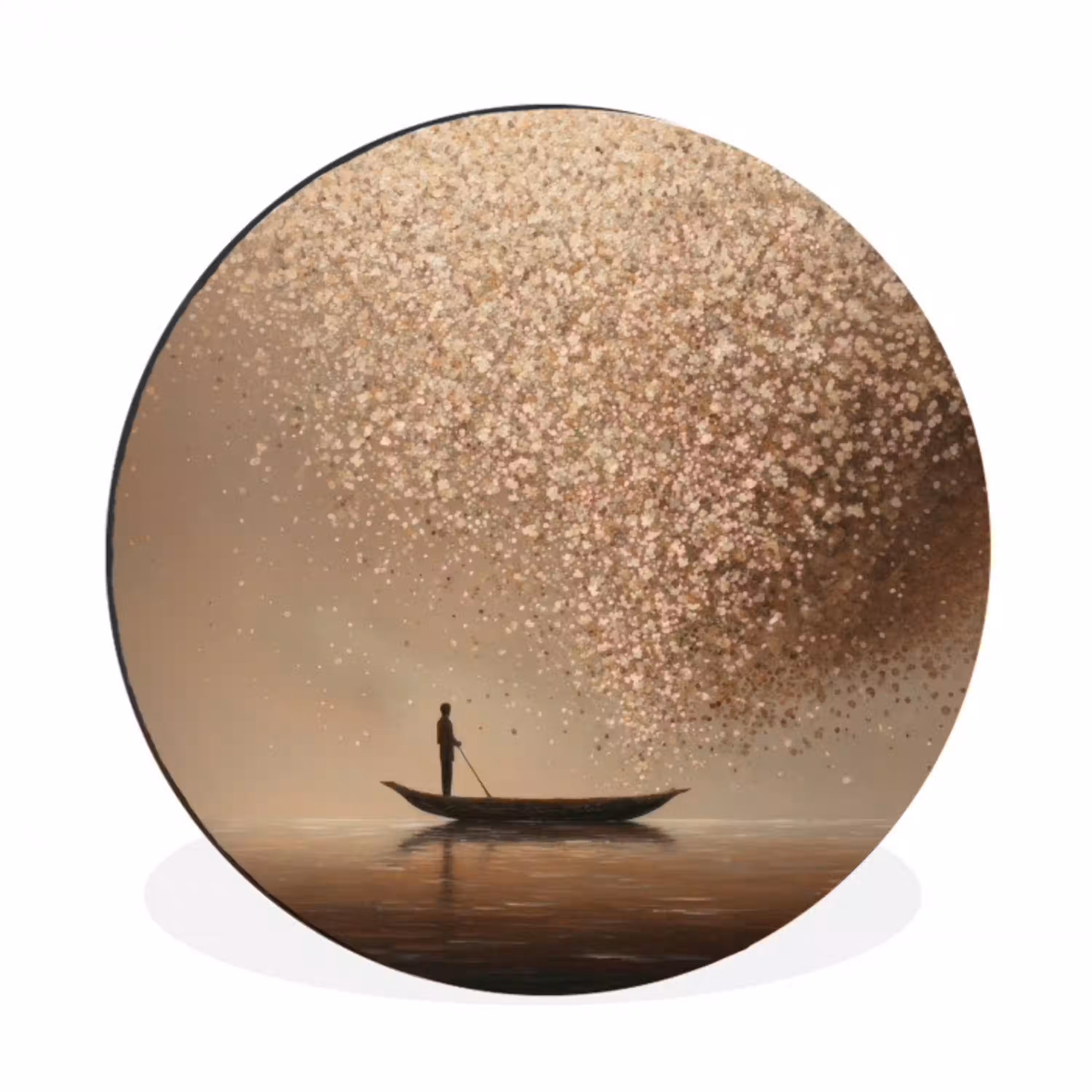 Bootje - Blaadjes - Goud - Water Wandcirkel aluminium klein -3d
