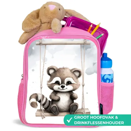 Wasbeer - Dier - Kinderen Kinderrugzak - Roze middel -inhoud_NL