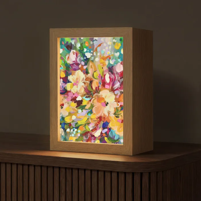 Schilderij - Olieverf - Bloemen - Regenboog Light Box met kabel (Tafellamp) klein -z3d_website