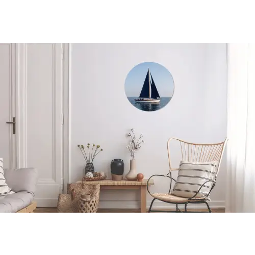 Zeilboot - Zee - Blauw Wandcirkel aluminium klein -woonkamer