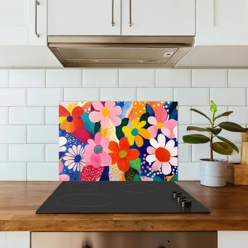 Bloemen - Kleurrijk - Stippen keuken achterwand spatscherm klein -sfeer2