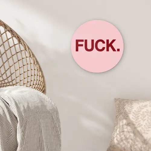 Statement - Krachtig - Roze Wandcirkel kunststof plaat 5mm dik klein -sfeer5