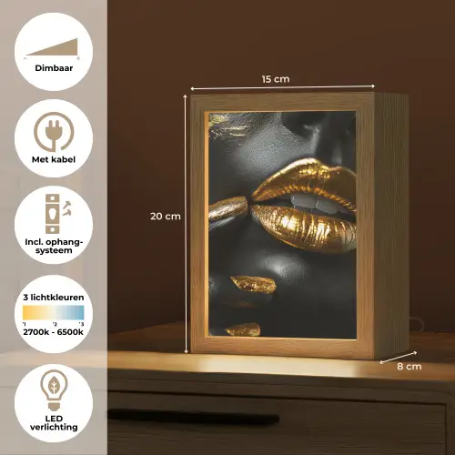 Lippen - Goud - Abstract - Zwart - Vrouw Light Box met kabel (Tafellamp) klein -USP_NL