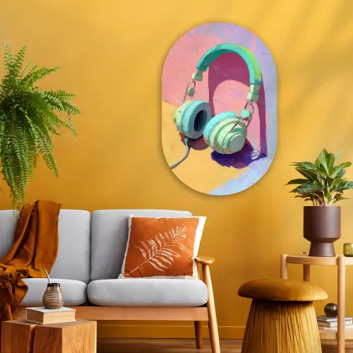 Koptelefoon - Mintgroen - Draad Wandcirkel Ovaal Glas middel -sfeer4