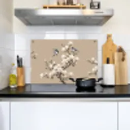 Oosters - Vogels - Beige Inductie beschemer met haakjes klein -sfeer2