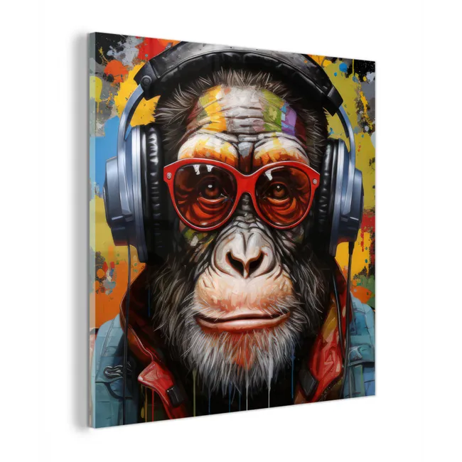 Chimpansee - Aap - dieren - Graffiti - Bril - Koptelefoon - Kleuren plexiglas 5mm klein -z3d