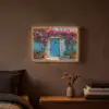 Deur - Hout - Bloemen - Blauw Light Box met batterij (Wandlamp) middel -sfeer4