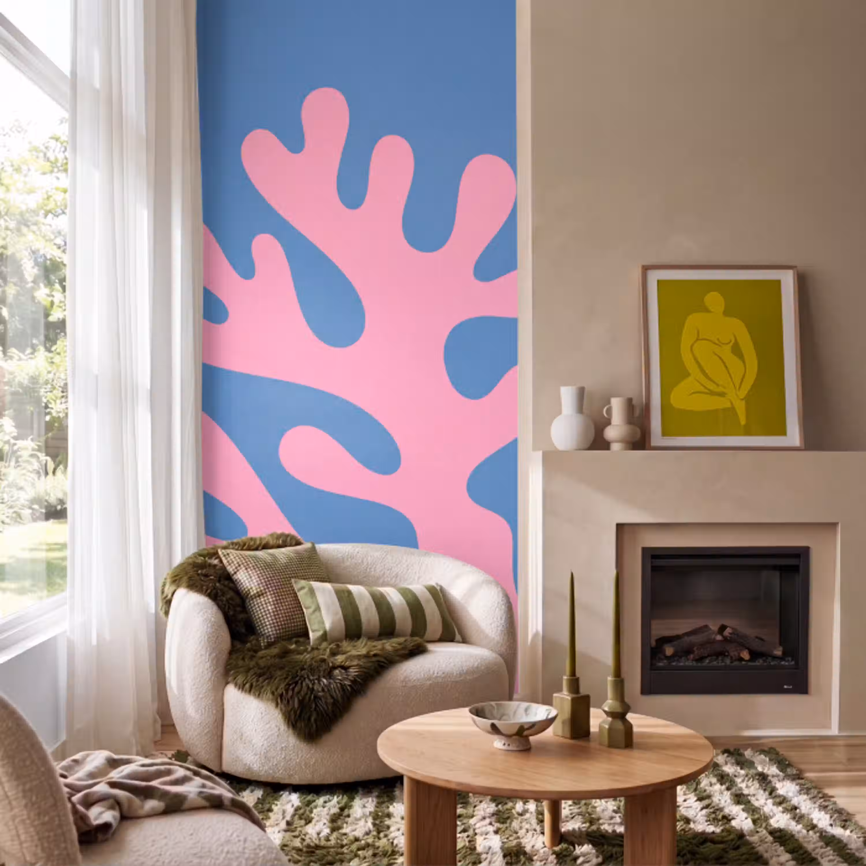 Abstract - Vormen - Roze - Blauw Behang Vlies klein -sfeer2