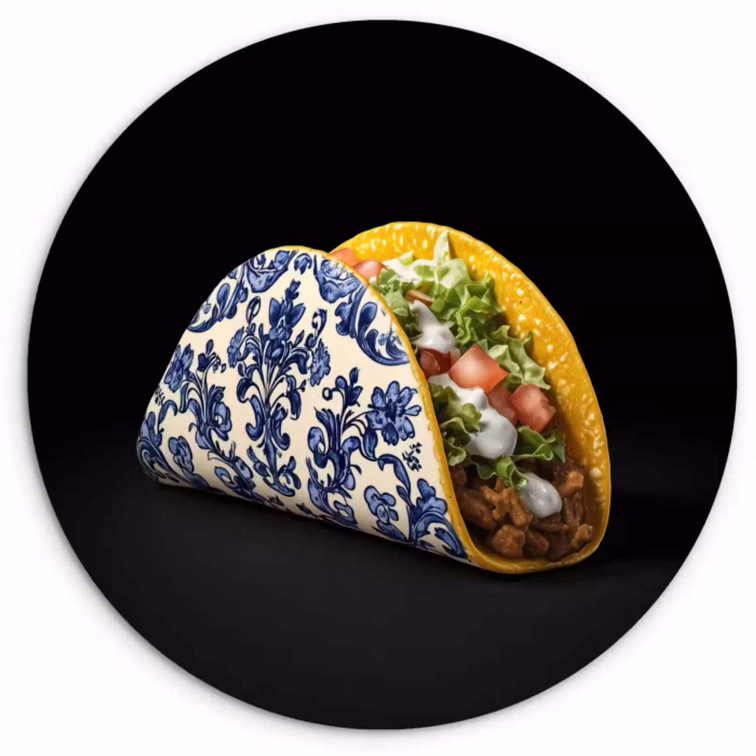 Forexbild Rund - Taco - Fleisch - Salat - Delfter Blau - Motiv