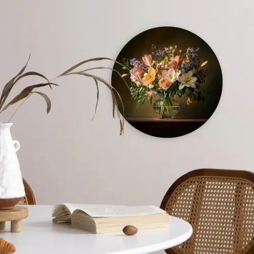 Glazen - Bloemen - Boeket - Kleuren Wandcirkel plexiglas klein -sfeer4