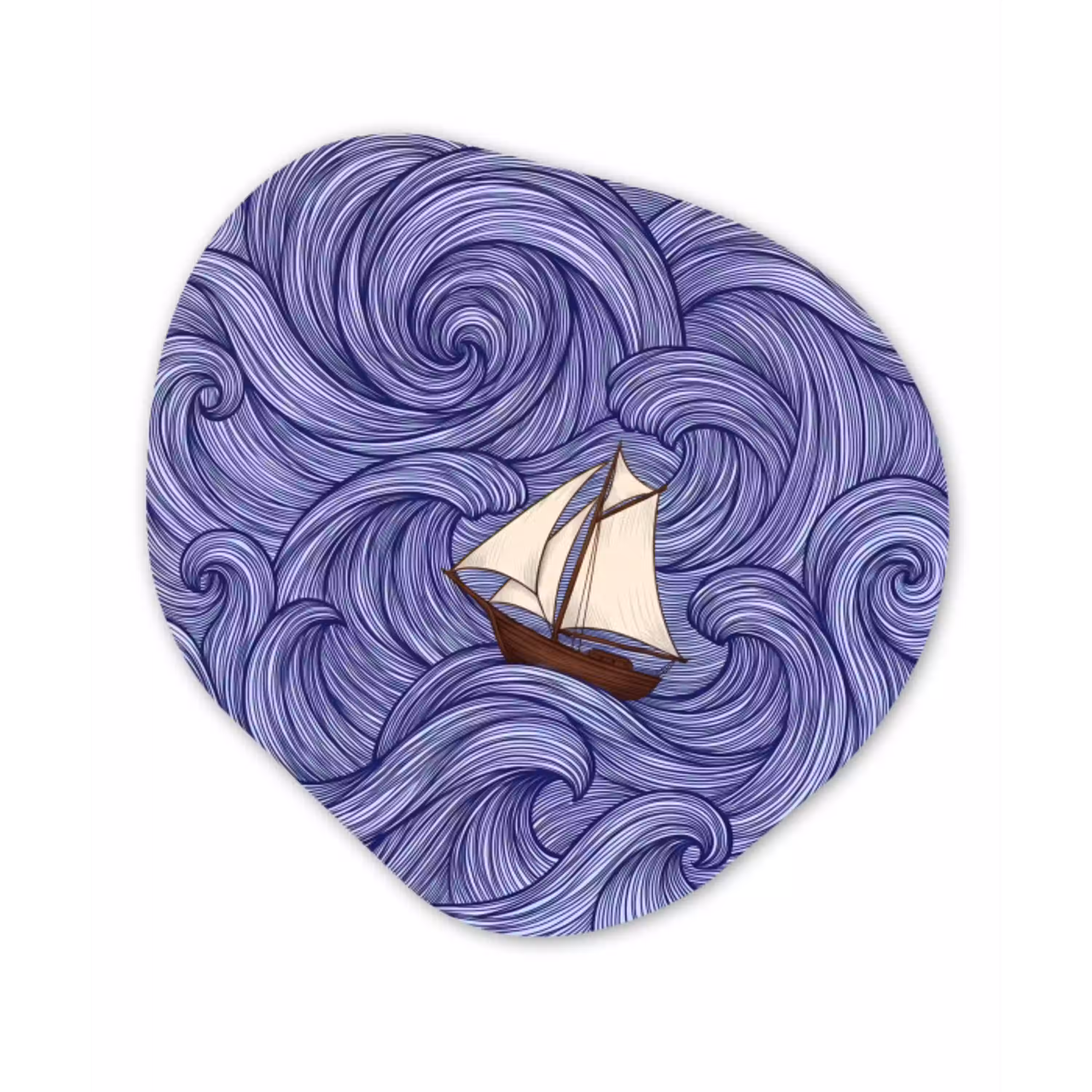 Schip - Golven - Zee - Illustratie - Blauw Wandcirkel Organisch Forex 3mm klein -3d