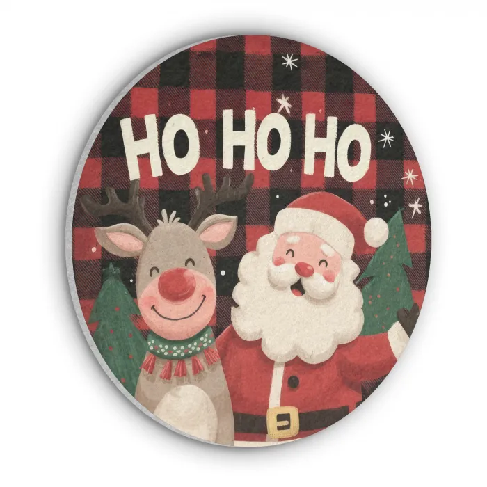 Kerstman - Rendier - Tekst - Rood - Zwart Akoestische PET Vilt - Rond klein -3d