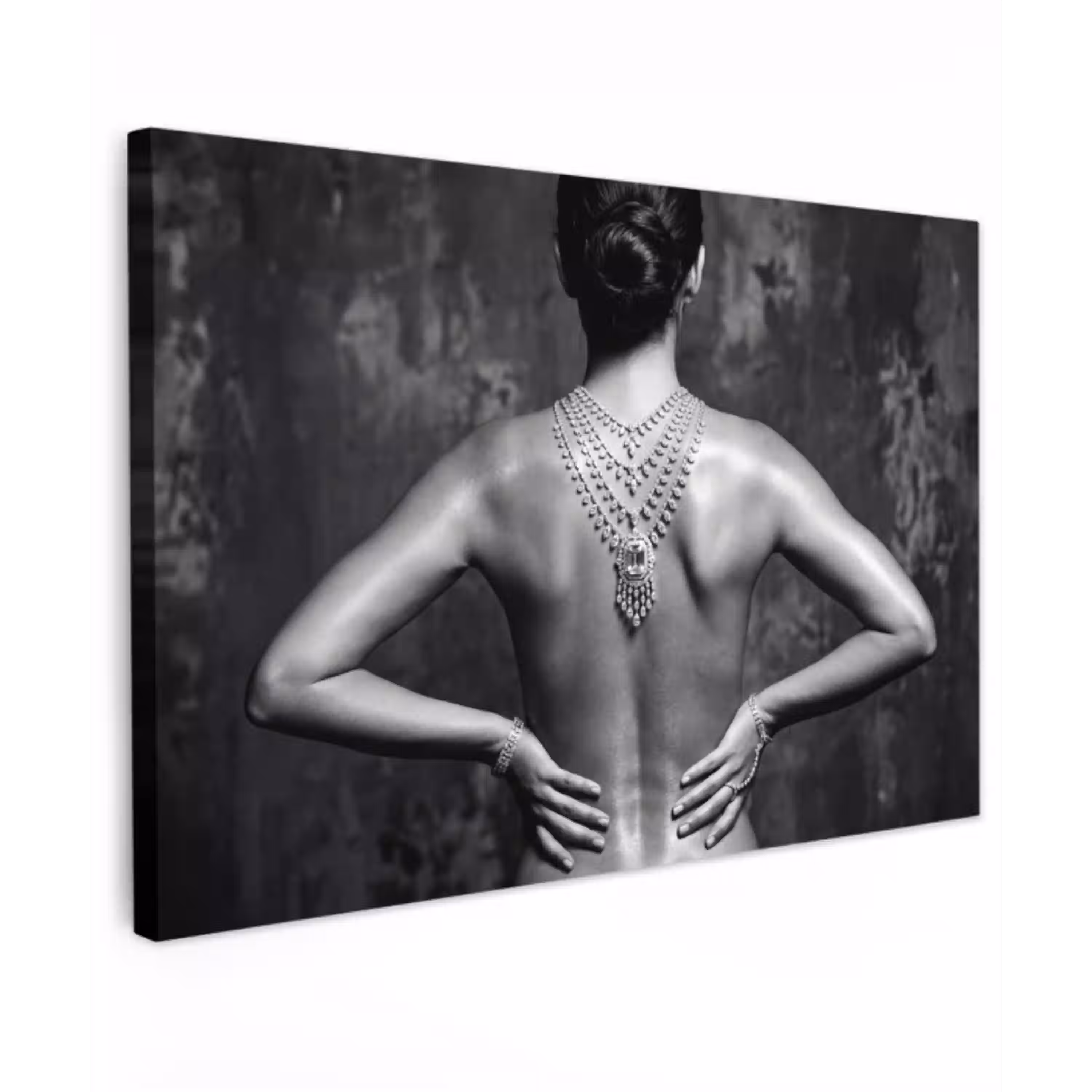 Rug - Ketting - Portret - Zwart - Wit - Glamour Tuinposter op houten frame 2 cm dik klein -3d