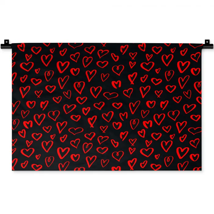 Zwart - Harten - Rood Wandkleed katoen klein 269 -zz3d