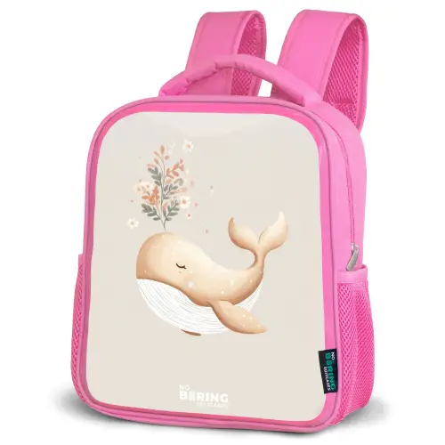 Walvis in pastel beige kleuren Kinderrugzak - Roze middel -schuin