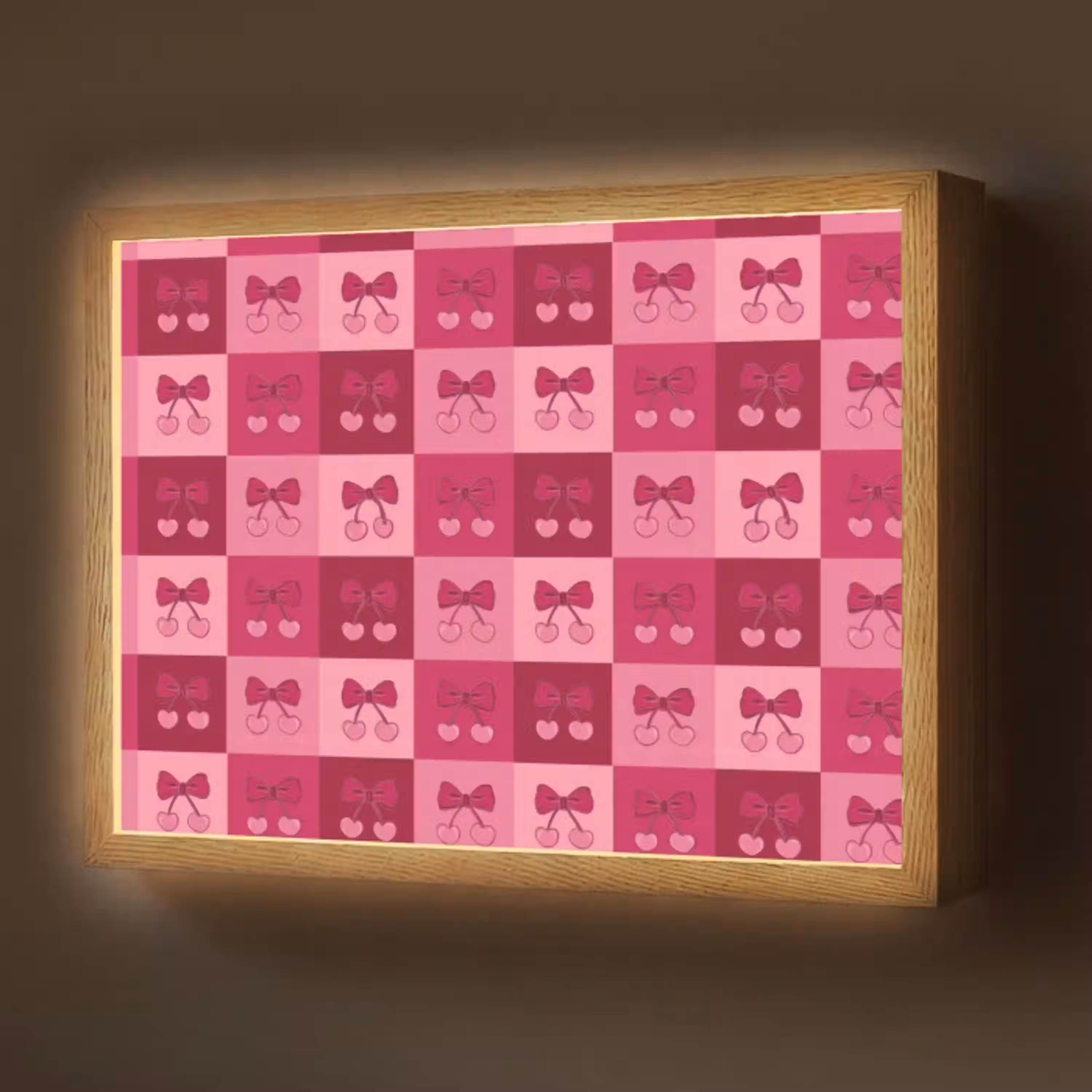 Kersen - Strikjes - Speels - Roze - Bordeaux Light Box met batterij (Wandlamp) middel 907 -z3d_website