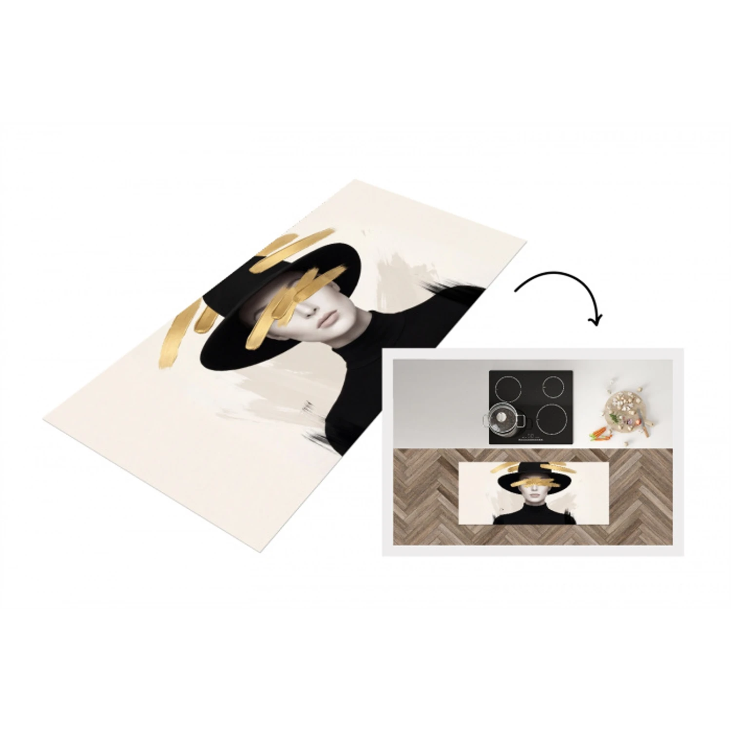 Vrouw - Portret - Modern - Goud - Kunst Keukenloper - keukenmat middel -3d