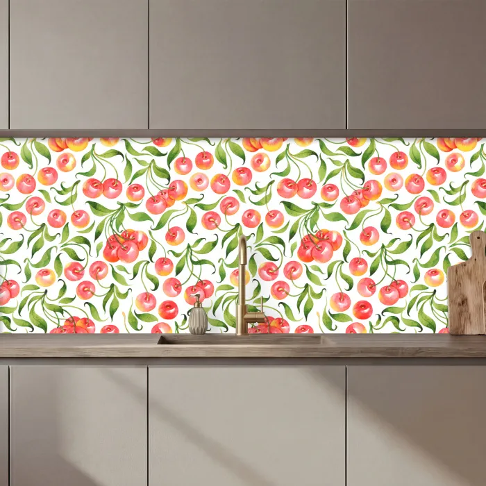 Patroon - Kersen - Wit keuken achterwand 2 middel 871 zz_3dshopping