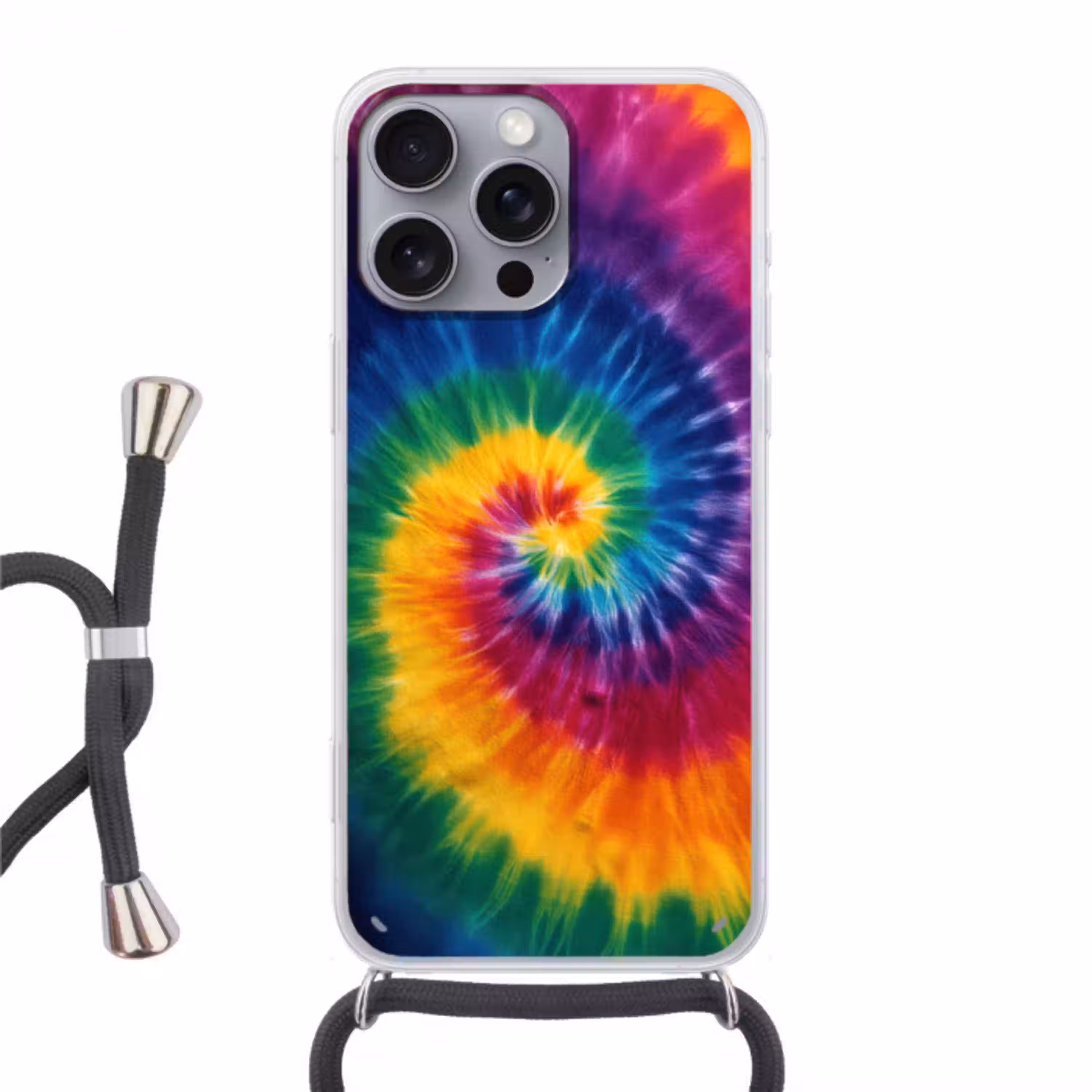 Regenboogkleuren - Spiraal - Kleurrijk Hoesje iPhone 16 Pro Max met koord klein -3d