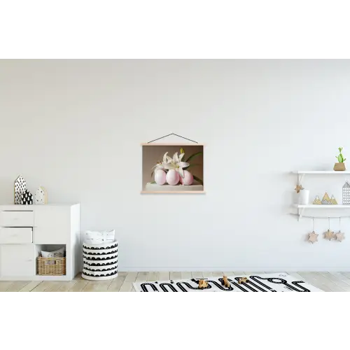 Lelies - Eieren - Pasen textielposter latten blank klein -kinderkamer